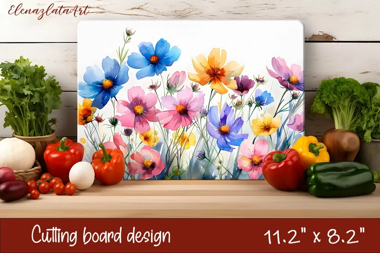 Flowers Cutting Board Design. Meadow Wildflowers