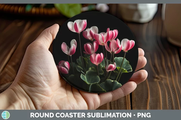 Flowers Cyclamen Round Coaster Sublimation Coaster Designs