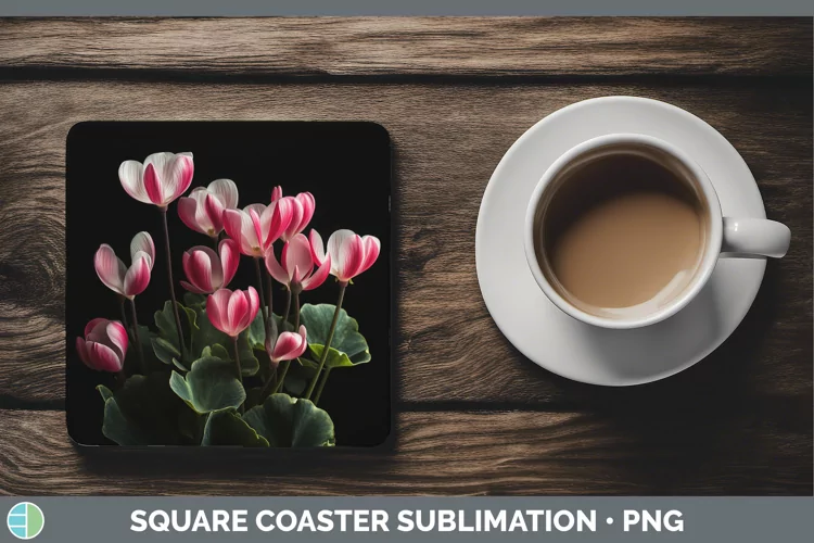 Flowers Cyclamen Square Coaster Sublimation Coaster Designs