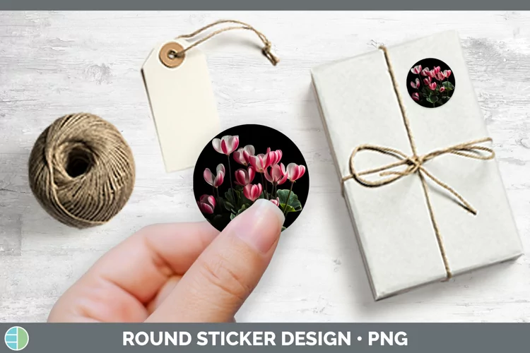 Flowers Cyclamen Stickers | Round Labels Designs
