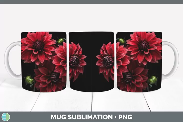 Flowers Dahlia Mug Wrap Sublimation Coffee Cup Designs