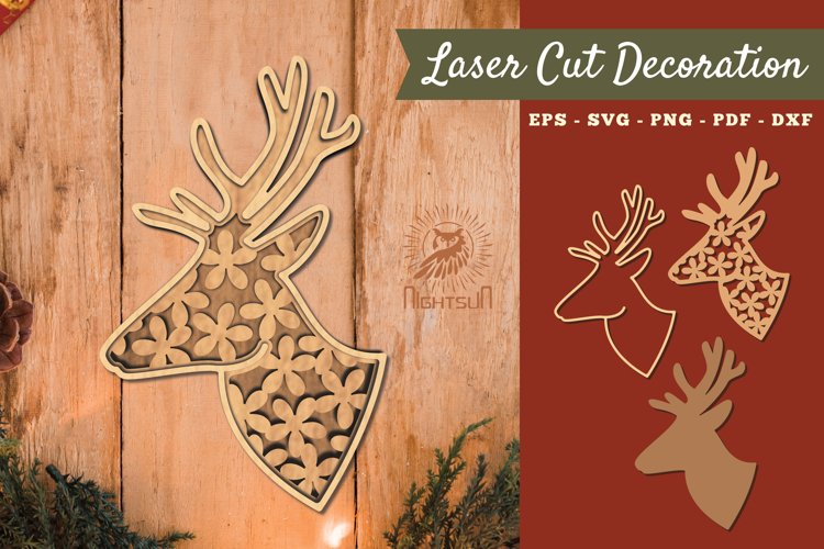 Flowers Deer 3D Lasercut Decoration SVG