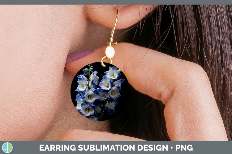 Flowers Delphinium Round Earrings Sublimation Earrings Desig