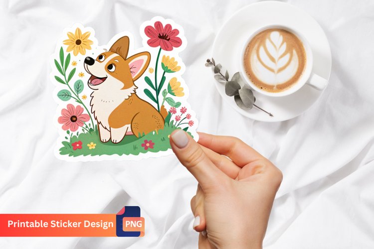 Flowers Dog Sticker, Floral Vinyl Sticker