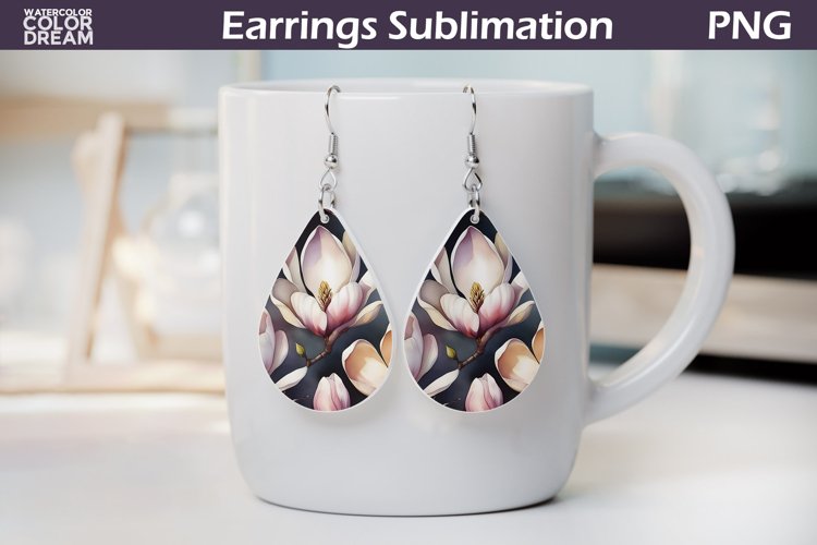 Flowers Teardrop Earrings | Magnolia Earrings Sublimation