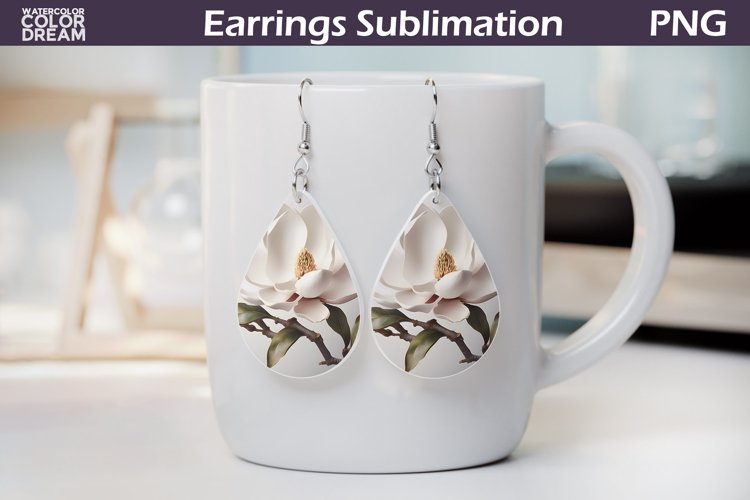 Flowers Teardrop Earrings | Magnolia Earrings Sublimation example image 1