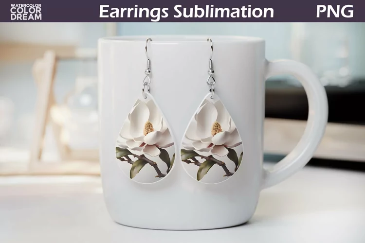 Flowers Teardrop Earrings | Magnolia Earrings Sublimation