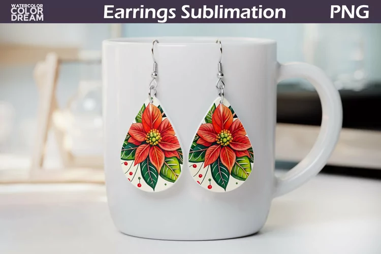 Flowers Teardrop Earrings| Poinsettia Teardrop Earrings