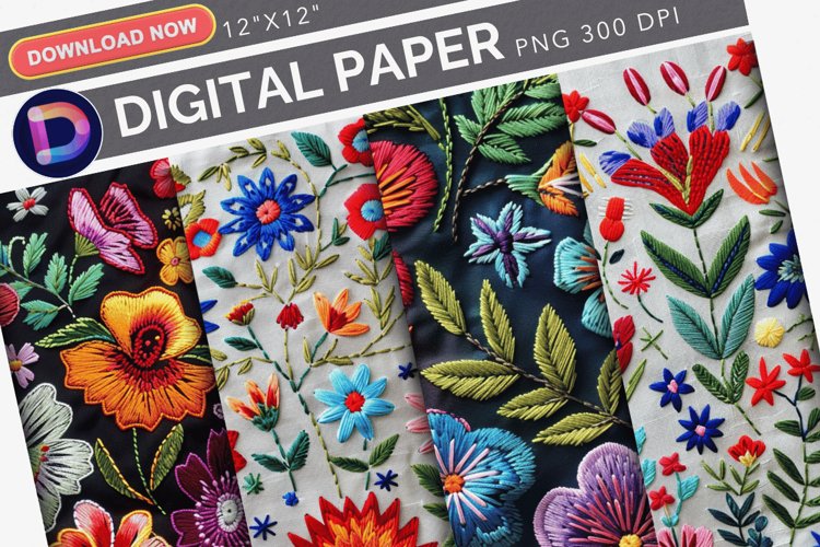 Flowers Embroidery Digital Paper