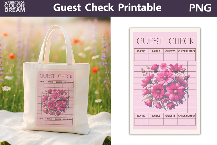 Pink Wildflowers Guest Check | Junk Journal Printable
