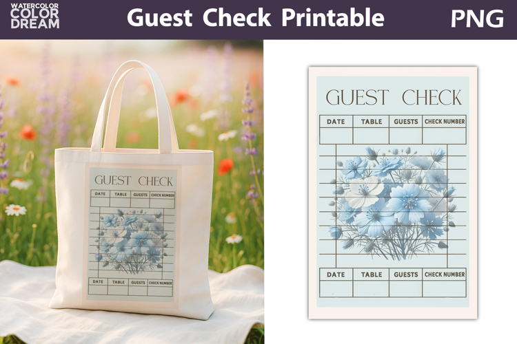 Blue Wildflowers Guest Check | Junk Journal Printable