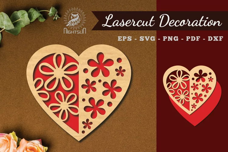 Flowers Heart Laser Cut Decoration