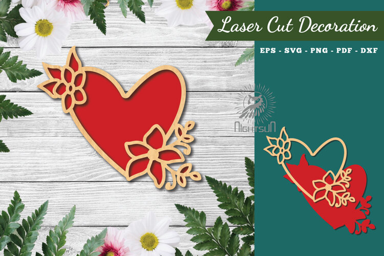 Flowers Heart Laser Cut Decoration example image 1