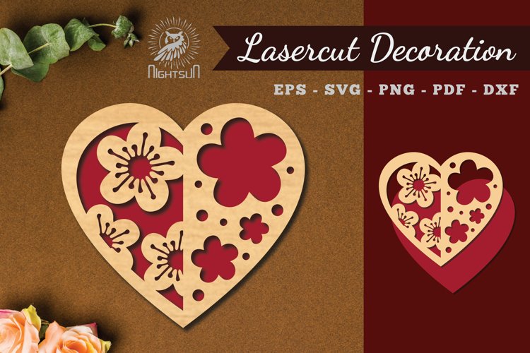 Flowers Heart Laser Cut Decoration example image 1