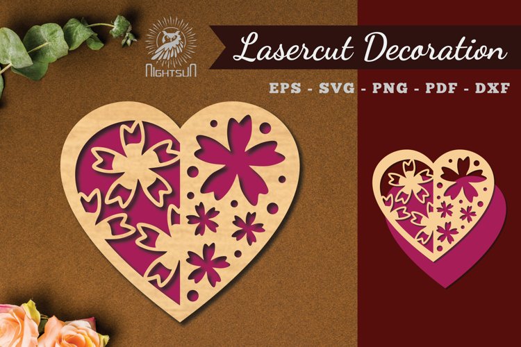 Flowers Heart Laser Cut Decoration example image 1