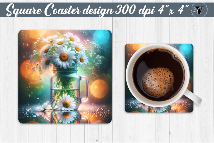 Square Coaster | Flowers | Flowers in a glass jar