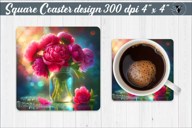 Square Coaster | Flowers | Flowers in a glass jar