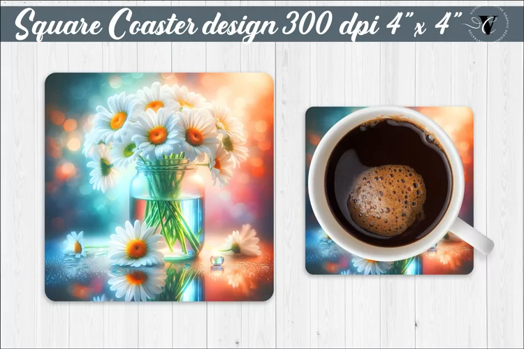 Square Coaster | Flowers | Flowers in a glass jar