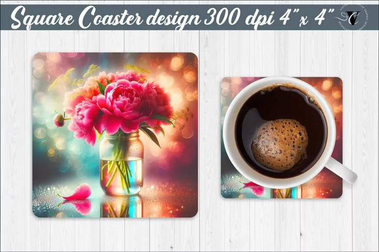 Square Coaster | Flowers | Flowers in a glass jar