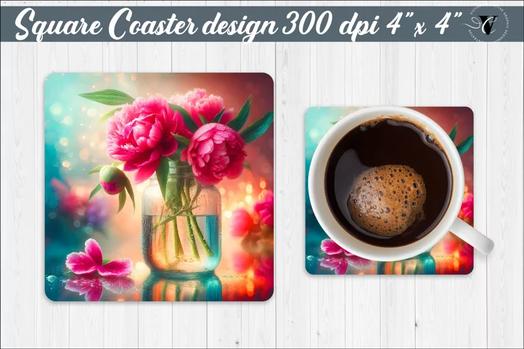 Square Coaster | Flowers | Flowers in a glass jar