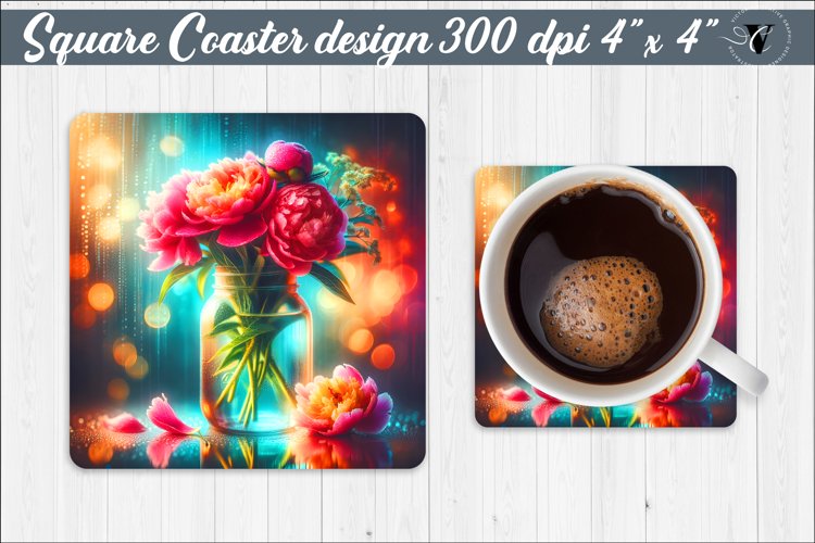 Square Coaster | Flowers | Flowers in a glass jar example image 1