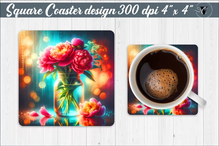 Square Coaster | Flowers | Flowers in a glass jar