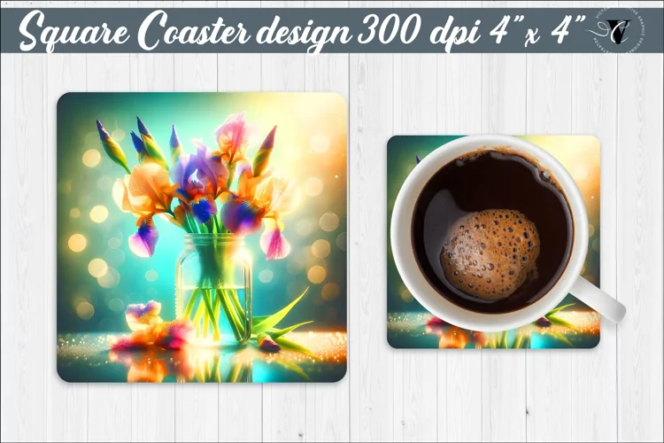 Square Coaster | Flowers | Flowers in a glass jar