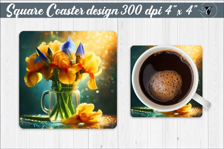 Square Coaster | Flowers | Flowers in a glass jar