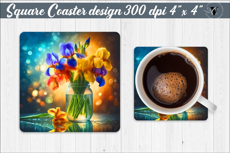 Square Coaster | Flowers | Flowers in a glass jar