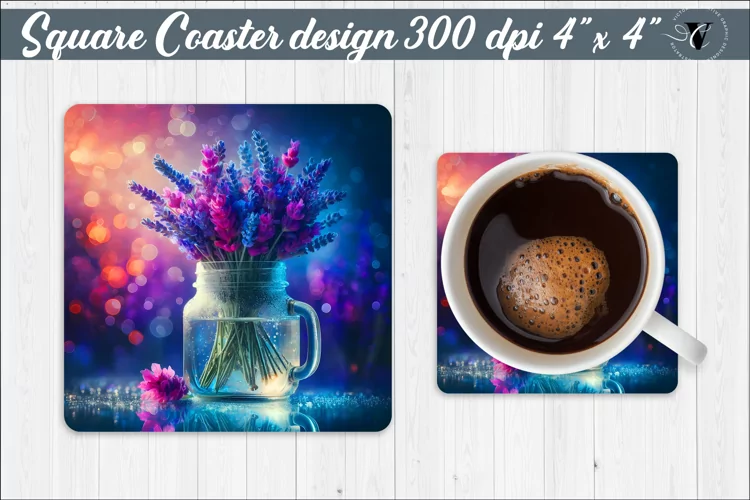 Square Coaster | Flowers | Flowers in a glass jar