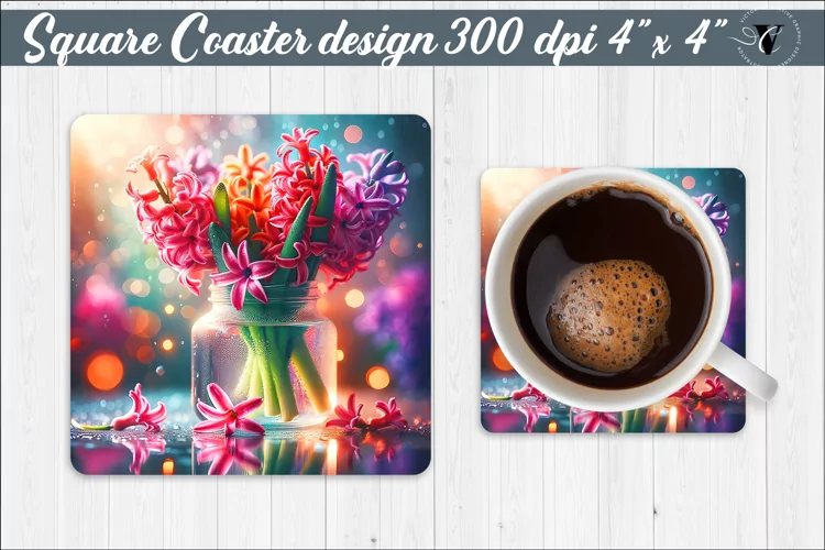 Square Coaster | Flowers | Flowers in a glass jar