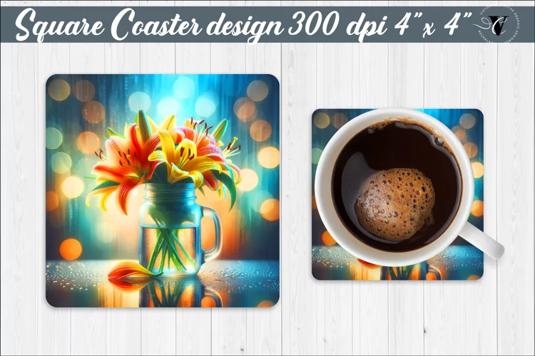 Square Coaster | Flowers | Flowers in a glass jar