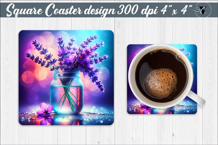 Square Coaster | Flowers | Flowers in a glass jar