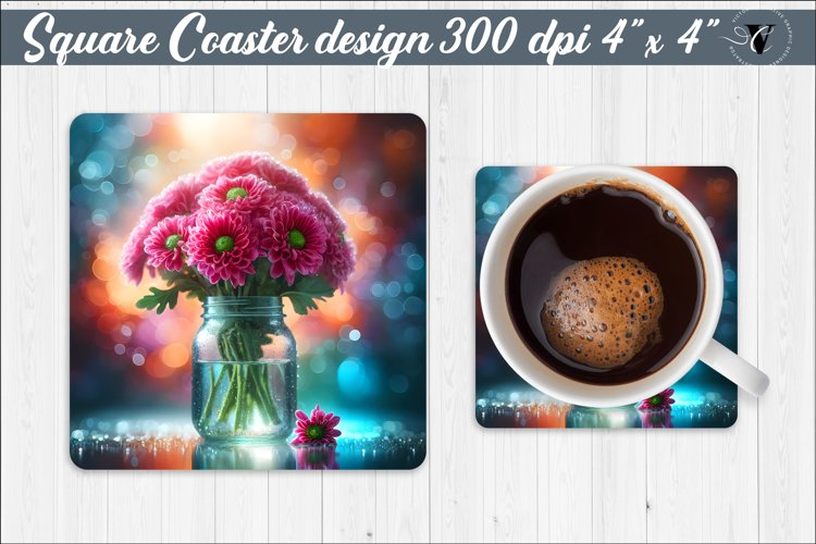 Square Coaster | Flowers | Flowers in a glass jar example image 1