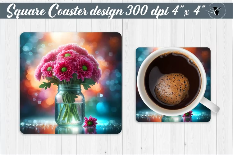 Square Coaster | Flowers | Flowers in a glass jar