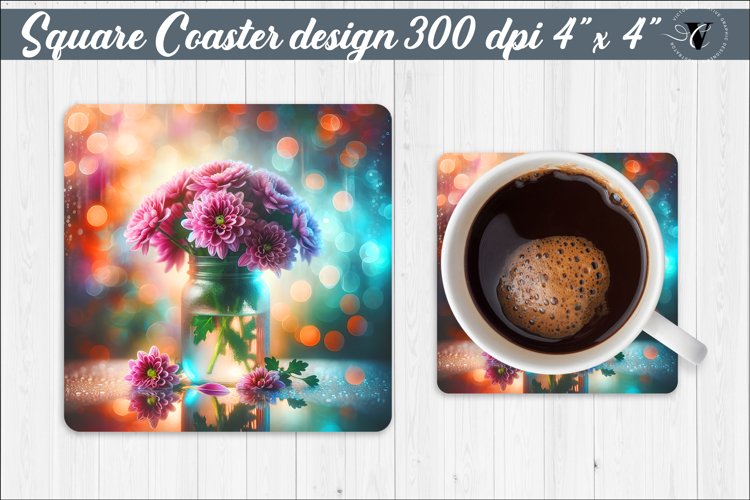 Square Coaster | Flowers | Flowers in a glass jar example image 1