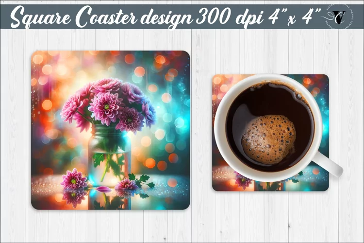 Square Coaster | Flowers | Flowers in a glass jar