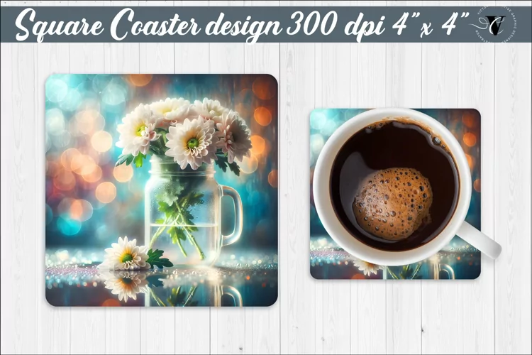 Square Coaster | Flowers | Flowers in a glass jar