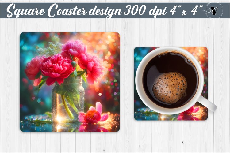 Square Coaster | Flowers | Flowers in a glass jar