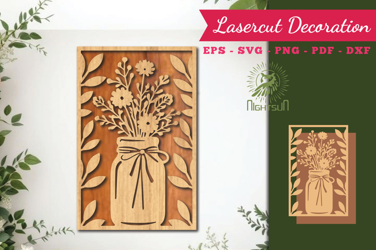 Flowers in Bottle Lasercut Wall Decor SVG