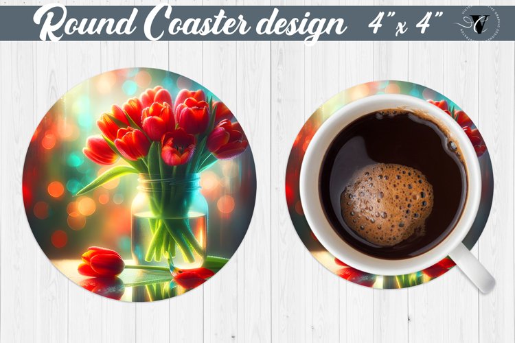 Round Coaster | Flowers in glass jar