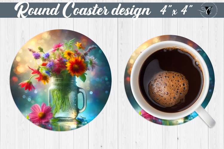 Round Coaster | Flowers in glass jar