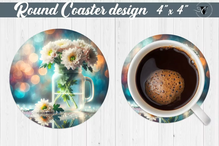 Round Coaster | Flowers in glass jar