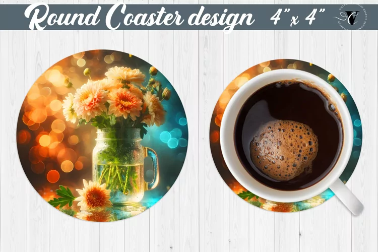 Round Coaster | Flowers in glass jar