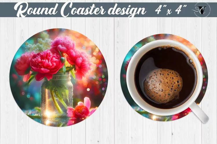 Round Coaster | Flowers in glass jar