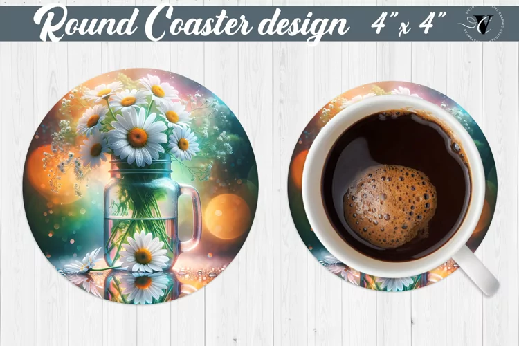 Round Coaster | Flowers in glass jar