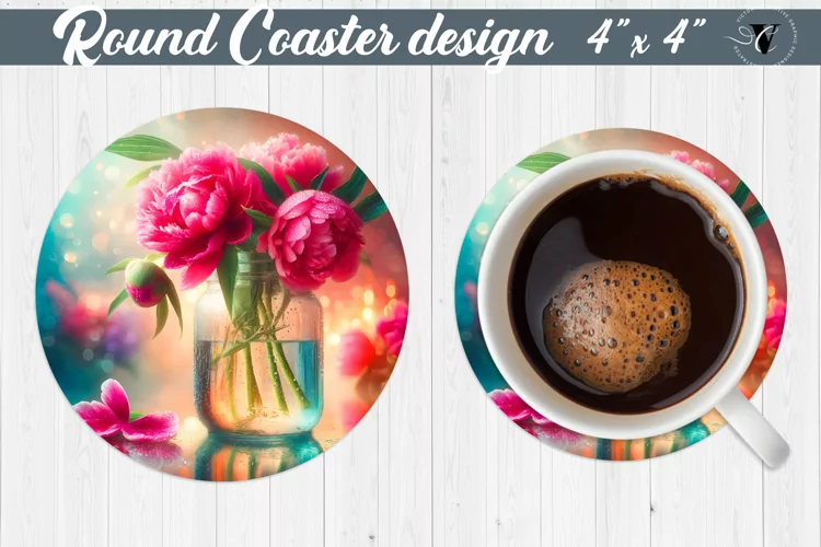 Round Coaster | Flowers in glass jar