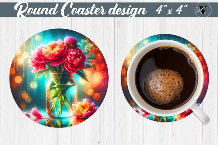 Round Coaster | Flowers in glass jar