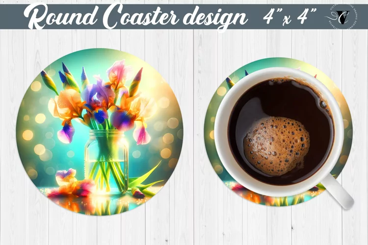 Round Coaster | Flowers in glass jar