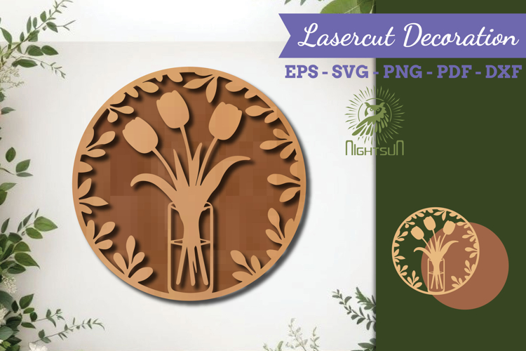Flowers in Glass Lasercut Wall Decor SVG